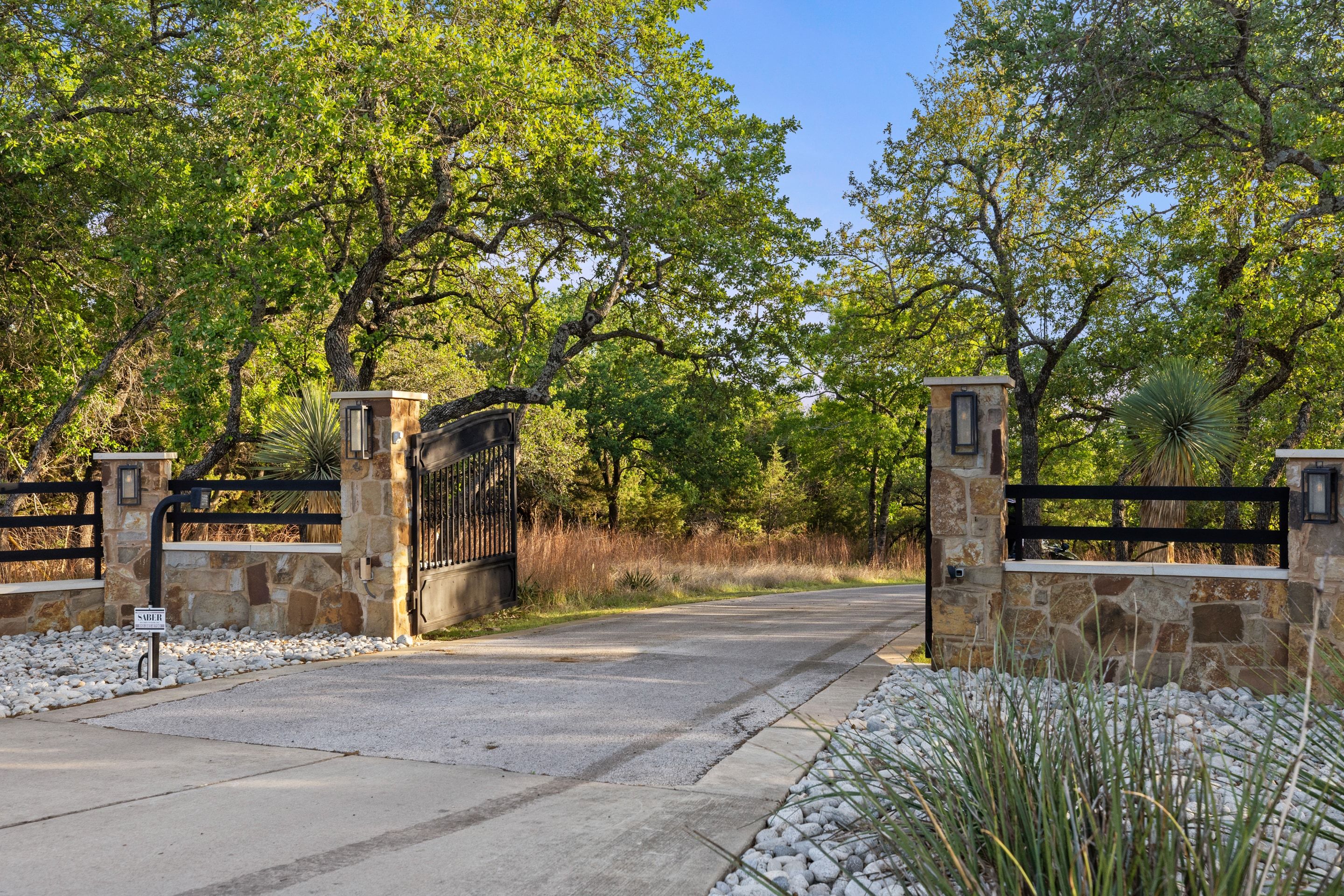 Updated front gate and entry drive at Lakehaven in Georgetown, Texas